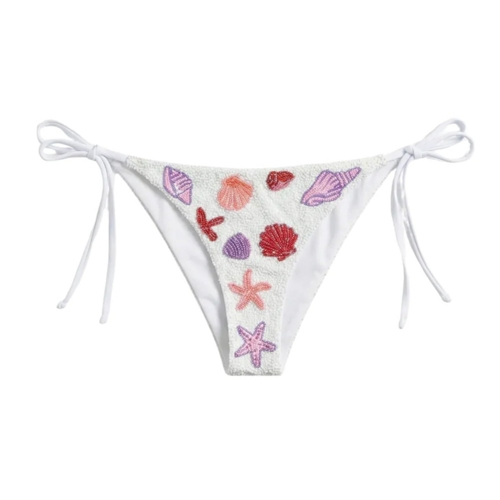 Oceanus The Label Helia Beaded Bikini Bottoms White Multi Seashell Size M NEW